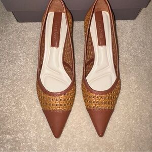 Franco Sarto Women's Darcy Woven Leather Pump in Brown and Tan